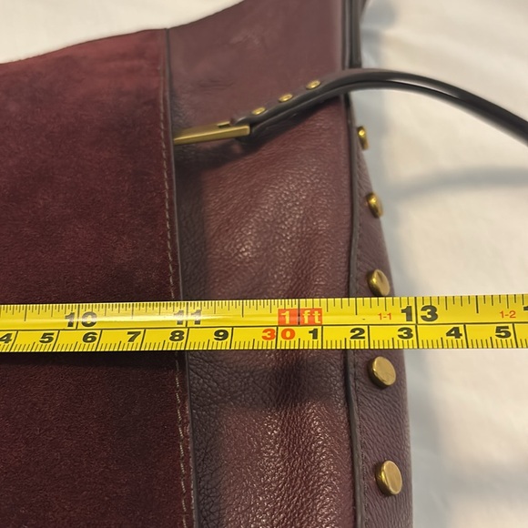 VTG Fossil Bordeaux Talia Hobo bag or crossbody suede & pebbled leather studded - Picture 6 of 16